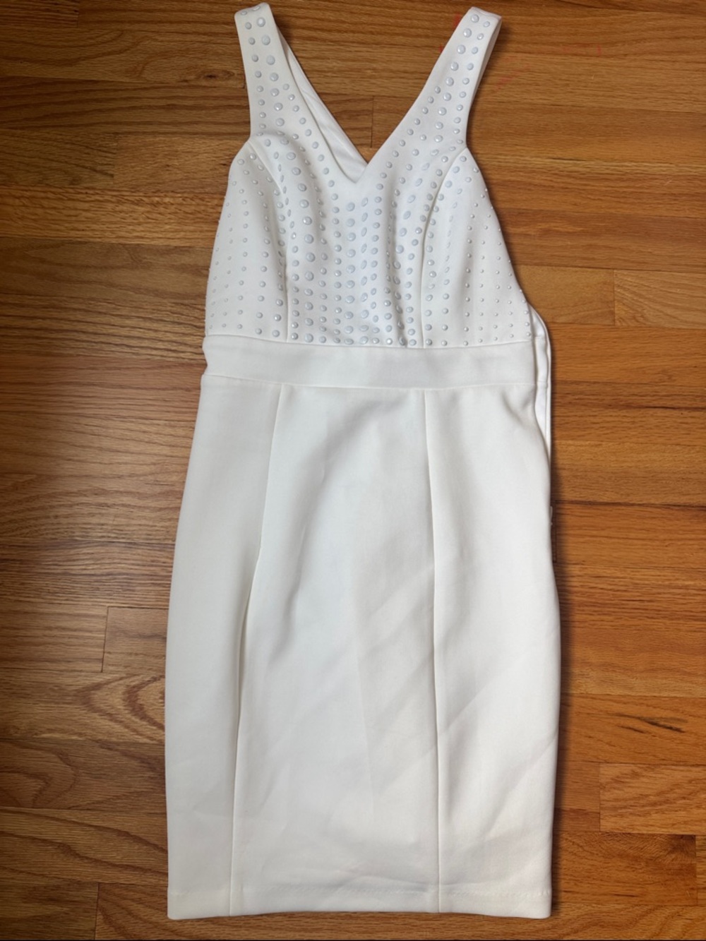 White Studded V-Neck Bodycon Dress. By Guess. Size 0